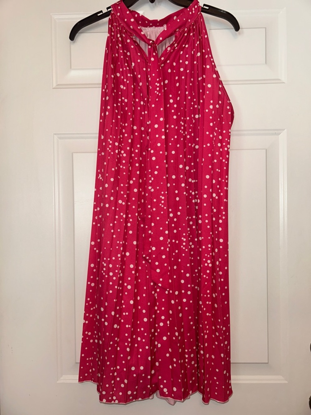 Polka Dot Halter A-Line Dress L Bubble Gum Pink NWOT Barbie Pleated Loose Flirty - Picture 4 of 8